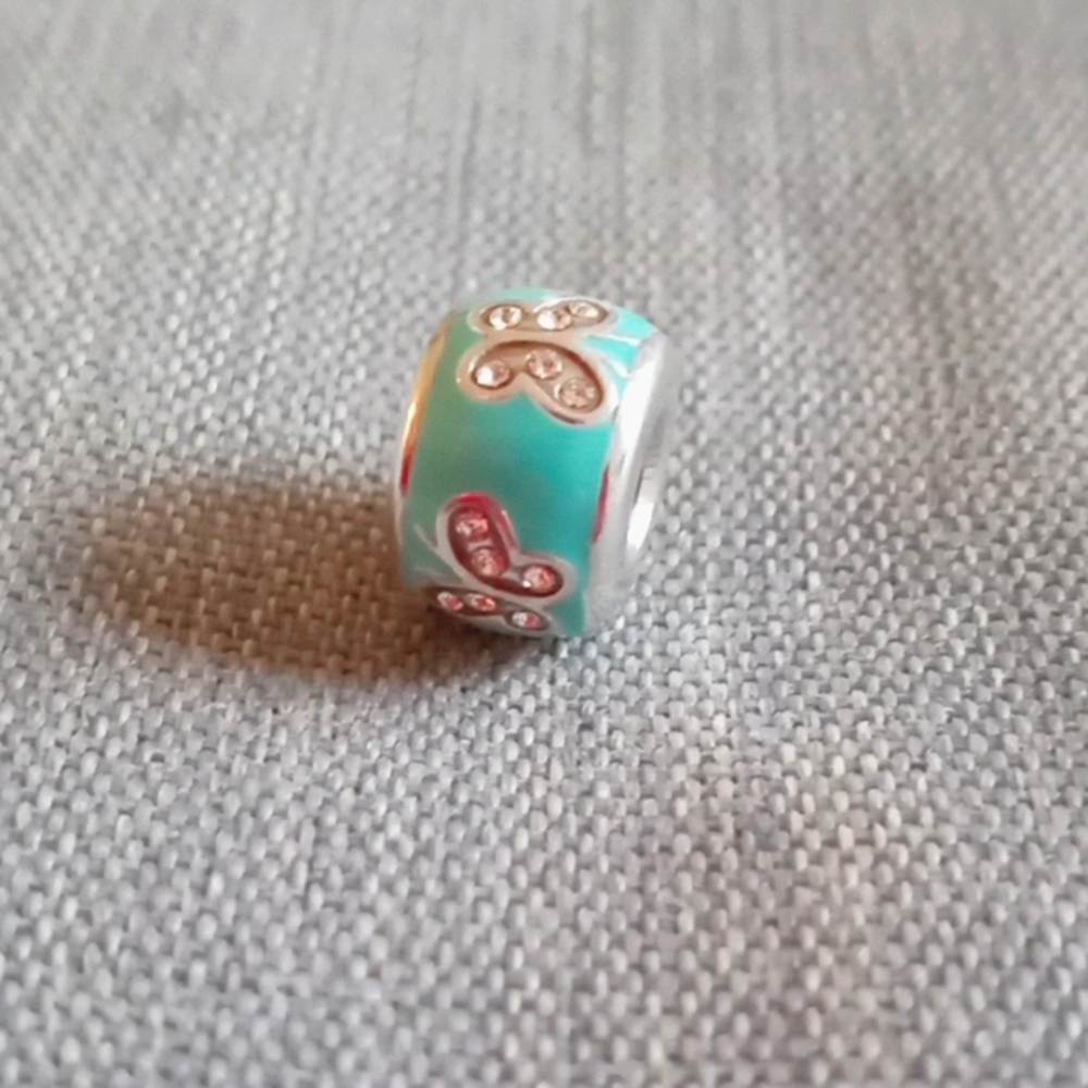 BLUE ENAMEL BRIGHTON BEAD WITH CRYSTAL BUTTERFLIES - Picture 3 of 3